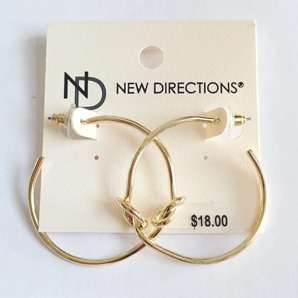 New Directions Gold Tone Knot Hoop Earrings 1.5